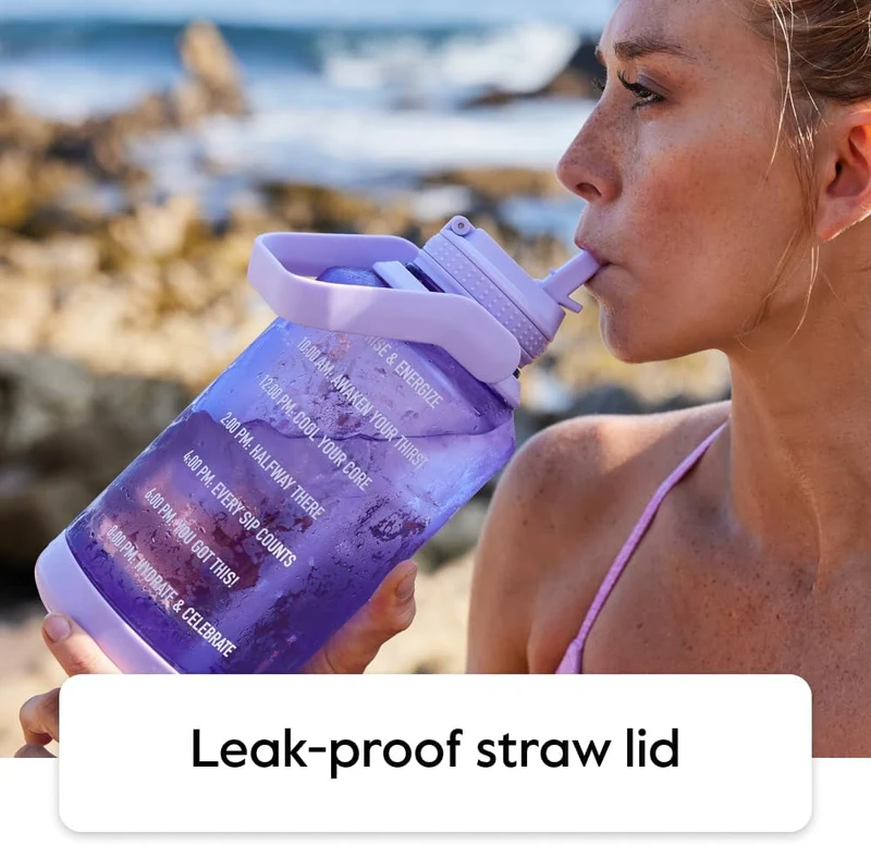 Takeya Hochwertige motivierende Wasserflasche mit Strohhalmdeckel, Times to Drink, BPA-freier Tritan