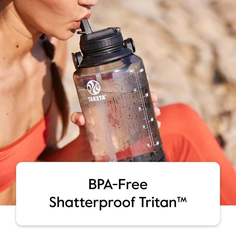 Takeya Hochwertige motivierende Wasserflasche mit Strohhalmdeckel, Times to Drink, BPA-freier Tritan