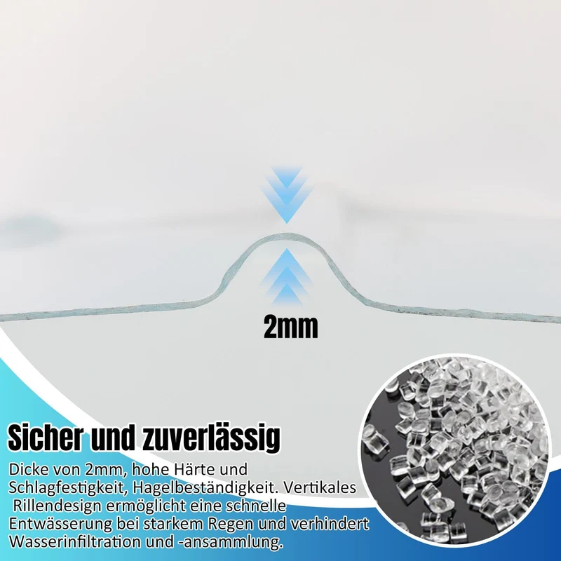10er Set FRP Trapezblech Wellplatten, Transparent, 90x120cm, 2mm Stärke, UV-beständig, Hagelfest, We