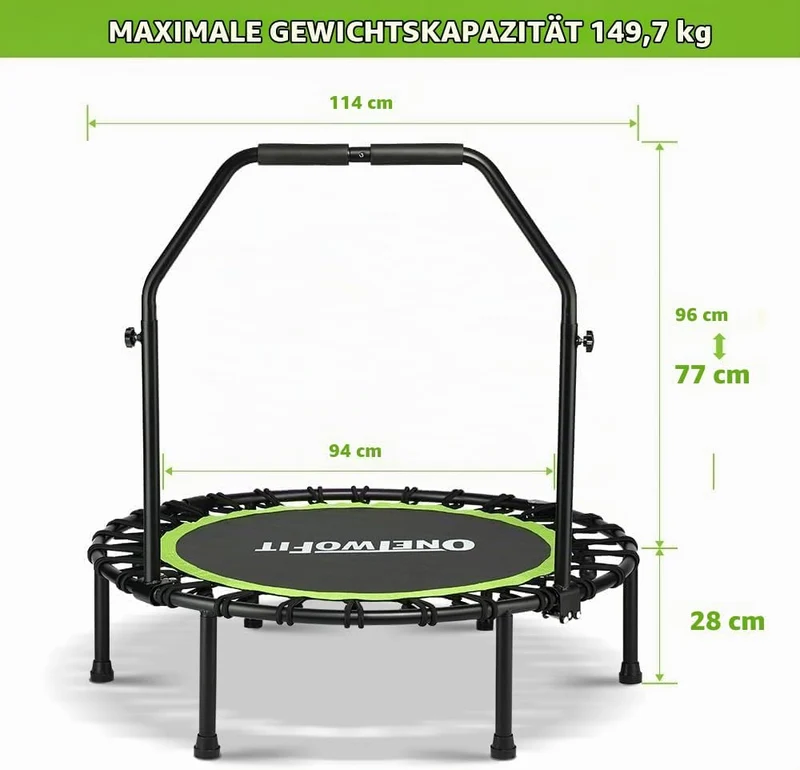 ONETWOFIT klappbares Trampolin für Erwachsene, 101/107/114/cm Mini Fitness Trampolin W/einstellbare