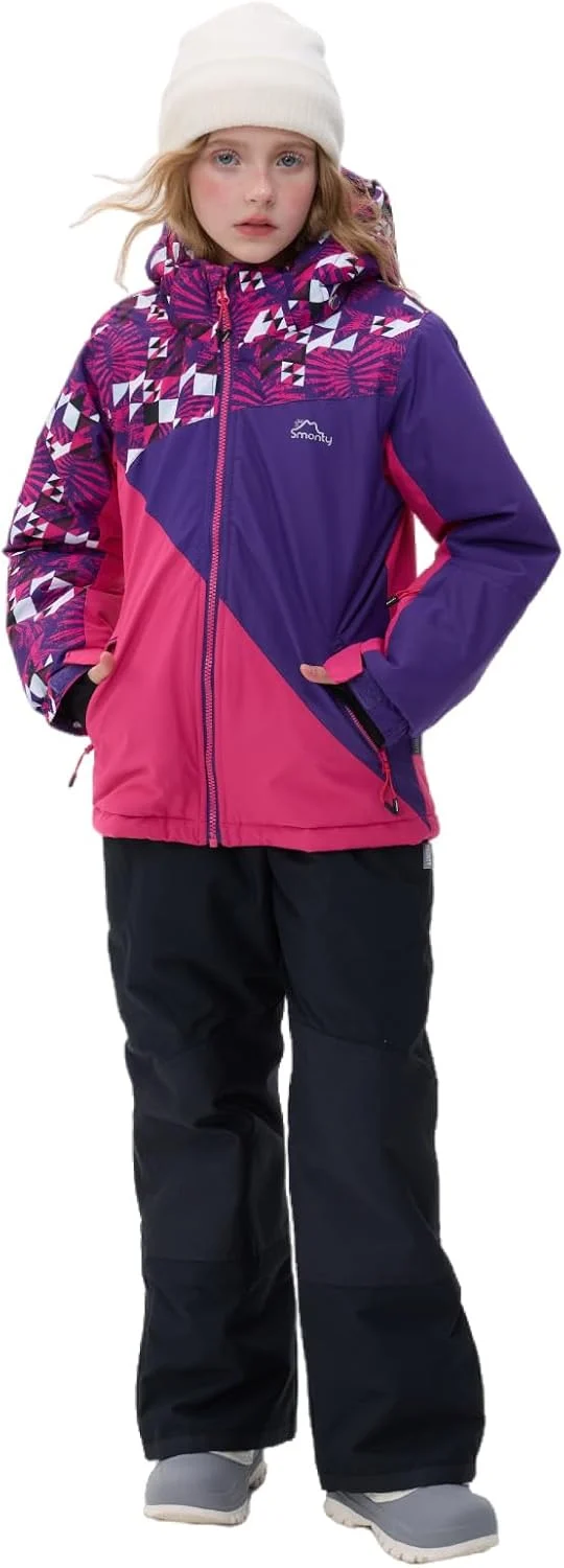 Kinder Schneeanzug für Mädchen Winter Skijacke & Hose Set Kapuzenträger Set Winddicht Wasserdicht Wa