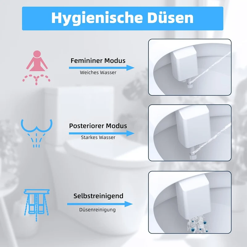 Hibbent Bidet Aufsatz für Toilette, Cold/Heiss Water Bidet Dusch-WC,Intimreinigung mit Selbstreinige