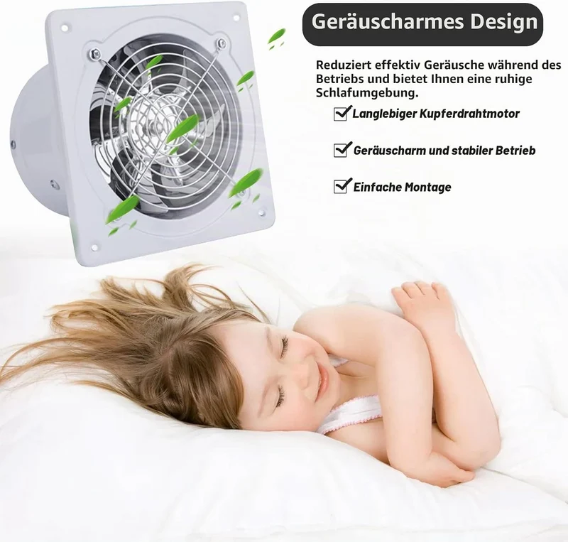 Abluftventilator Ø100mm, 4'' Rohrventilator Badlüfter mit Rücklaufklappe, 140m³/h 25W Axiallüfter Le