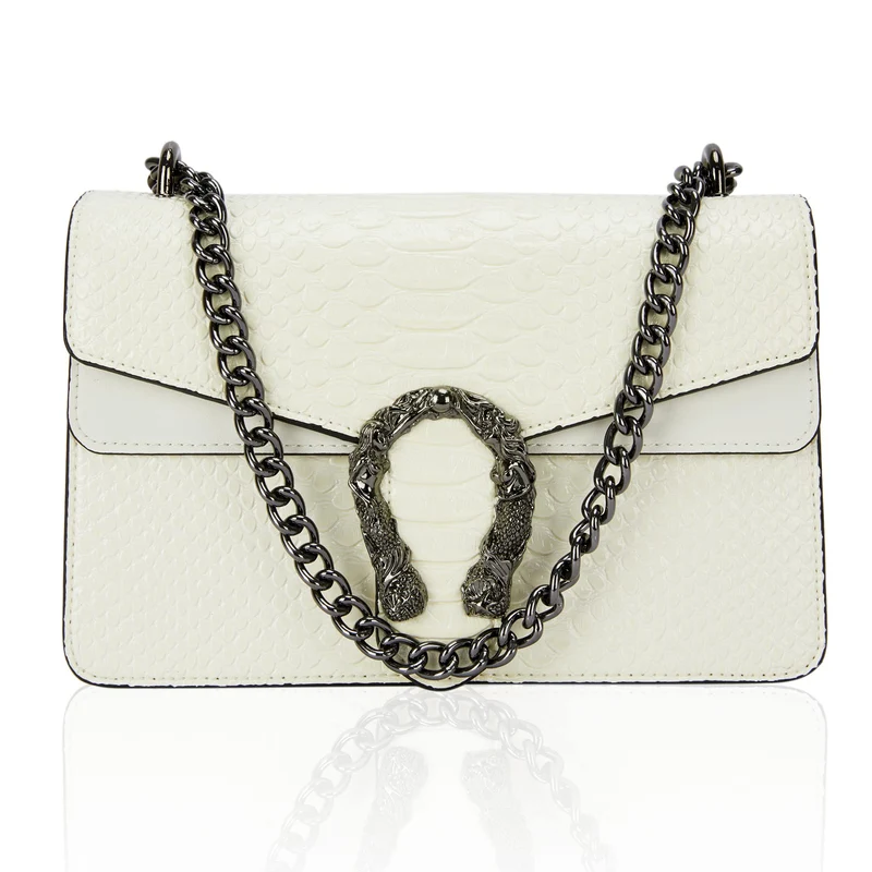 Aiqudou Crossbody Handtasche und Umhängetasche für Frauen - Fashion Snake Print Kette Geldbörse Luxu