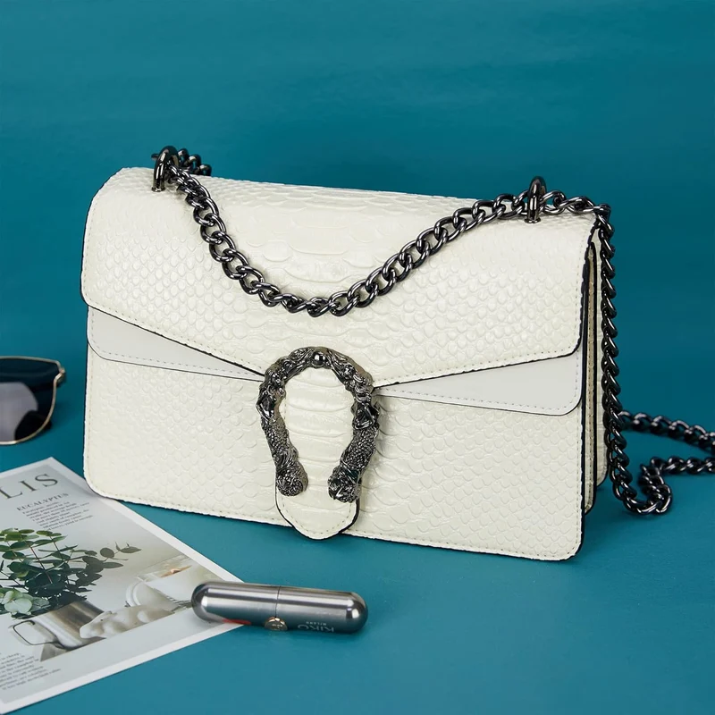 Aiqudou Crossbody Handtasche und Umhängetasche für Frauen - Fashion Snake Print Kette Geldbörse Luxu
