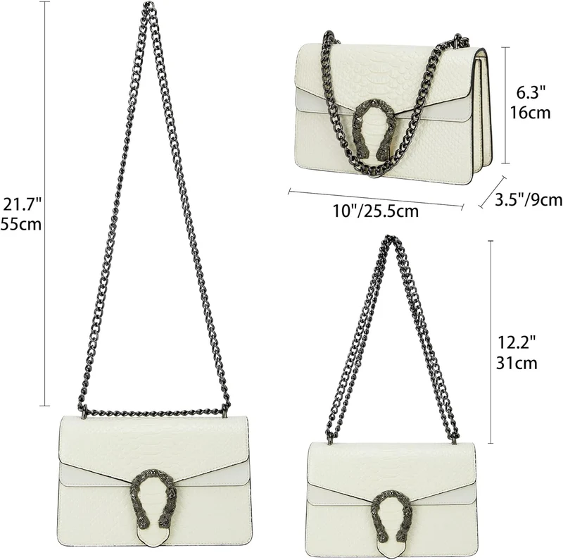 Aiqudou Crossbody Handtasche und Umhängetasche für Frauen - Fashion Snake Print Kette Geldbörse Luxu