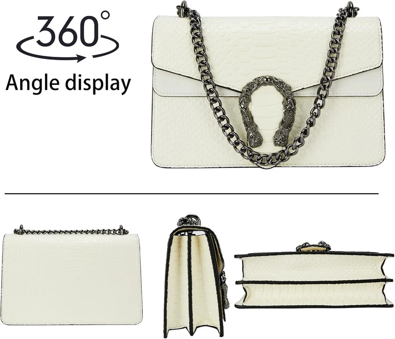 Aiqudou Crossbody Handtasche und Umhängetasche für Frauen - Fashion Snake Print Kette Geldbörse Luxu