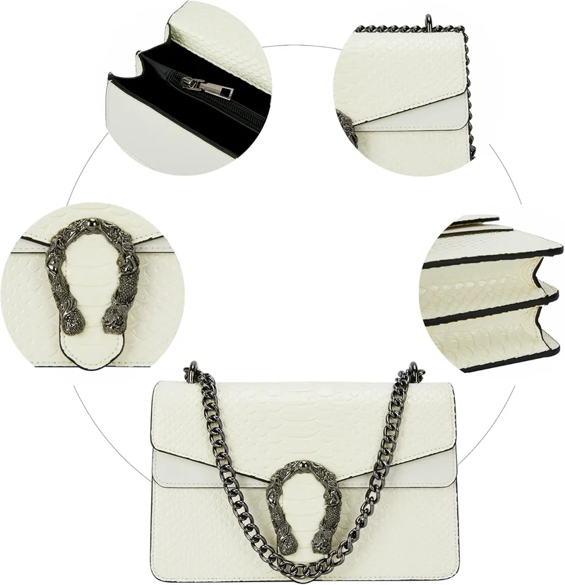 Aiqudou Crossbody Handtasche und Umhängetasche für Frauen - Fashion Snake Print Kette Geldbörse Luxu
