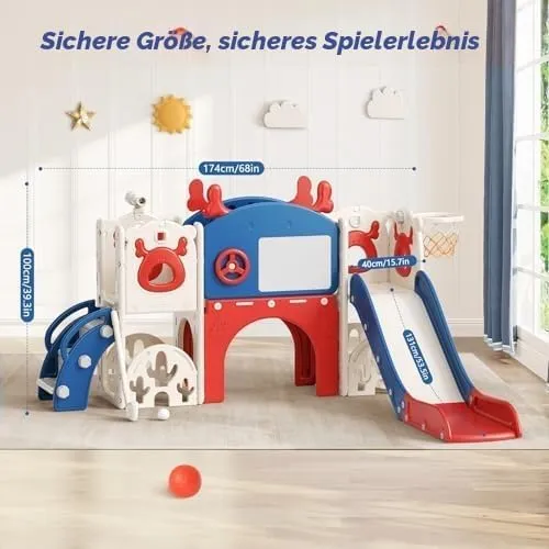 Weihnacht Selch Rutsche,11-in-1-Kleinkindrutsche,mit Basketballkorb, Basketball,Gartenklettergerüst,