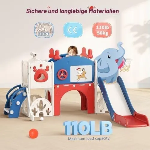 Weihnacht Selch Rutsche,11-in-1-Kleinkindrutsche,mit Basketballkorb, Basketball,Gartenklettergerüst,