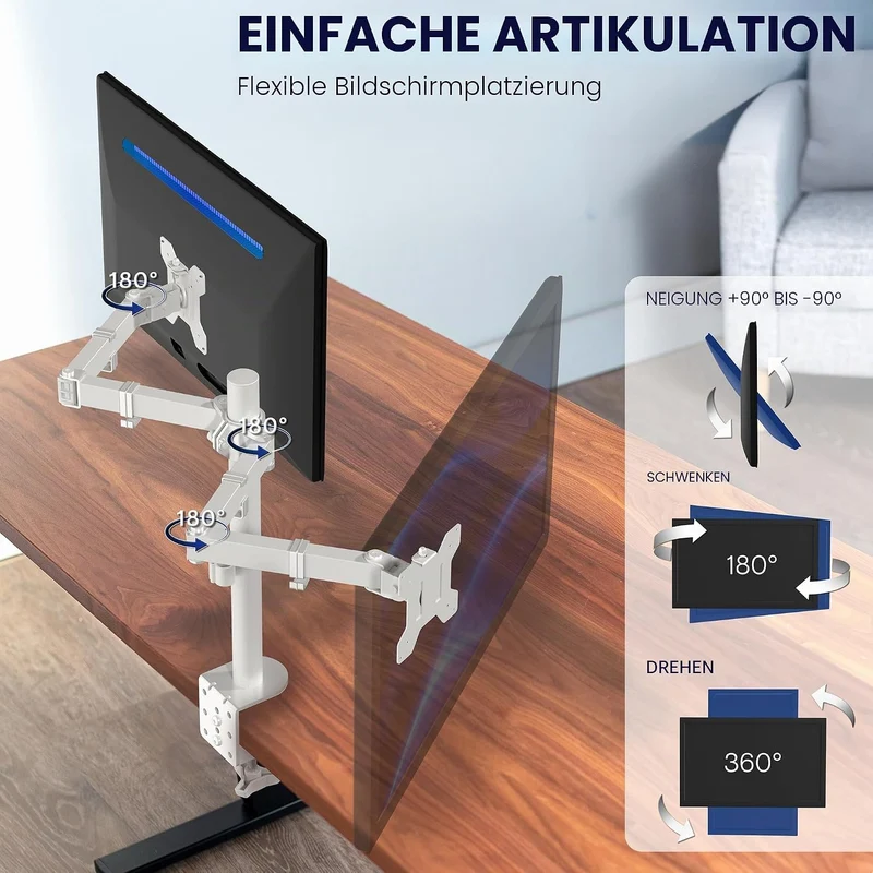 VIVO STAND-V032W Dual-Monitor-Tischhalterung, robust, voll Verstellbarer Ständer, passend für 2 LCD-