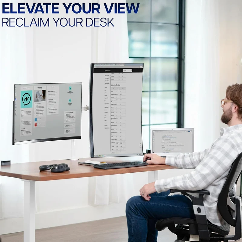 VIVO STAND-V032W Dual-Monitor-Tischhalterung, robust, voll Verstellbarer Ständer, passend für 2 LCD-