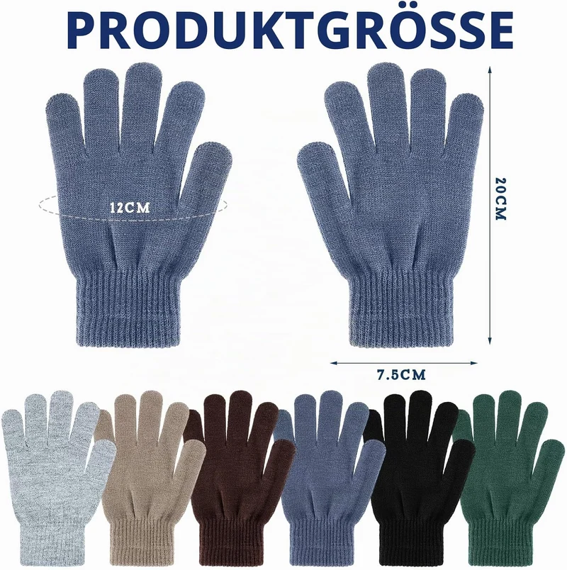 Boyiee 6 Paar Strickhandschuhe Erwachsene Vollfinger Handschuhe für Unisex Damen Dunkelgrau, Hellgra