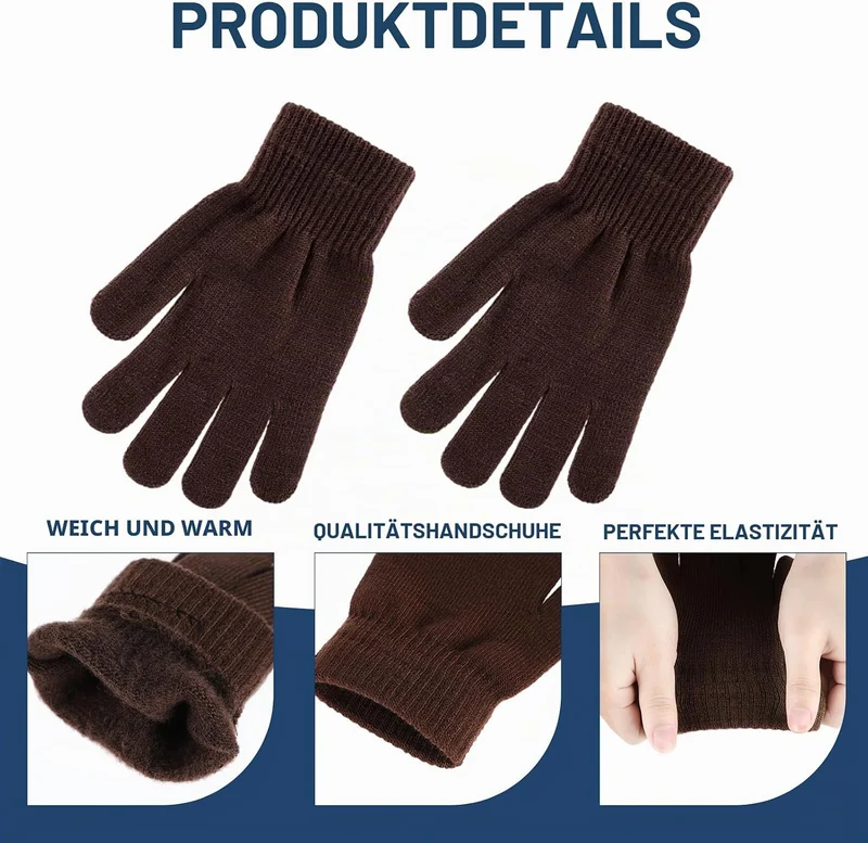 Boyiee 6 Paar Strickhandschuhe Erwachsene Vollfinger Handschuhe für Unisex Damen Dunkelgrau, Hellgra