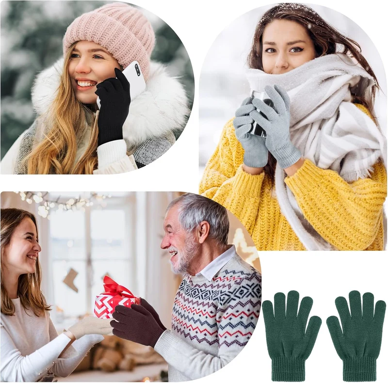Boyiee 6 Paar Strickhandschuhe Erwachsene Vollfinger Handschuhe für Unisex Damen Dunkelgrau, Hellgra