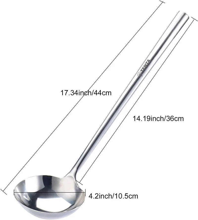 TENTA Kitchen Professional Large Stainless Steel Serving Ladle Spoon - Gravy Ladle Soup Spoon for Sc