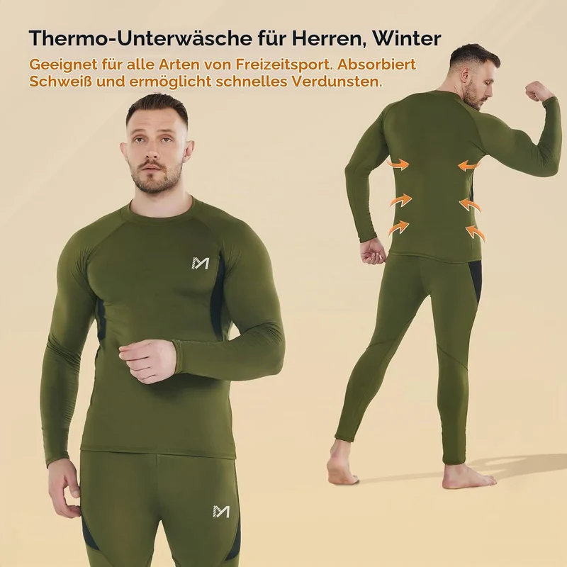 MeetHoo Thermounterwäsche Set Herren, Innenfleece Funktionsunterwäsche Winter Skiunterwäsche Warme U