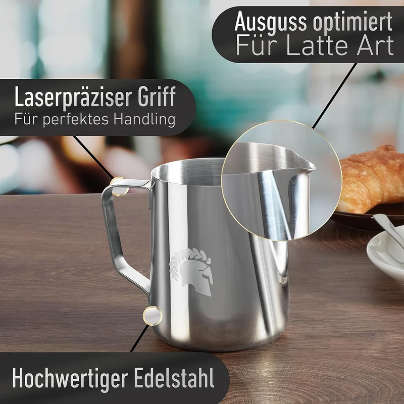 Barista Legends® Milchkännchen Edelstahl 600ml mit speziellem Latte Art Ausguss - Milchschaumkännche