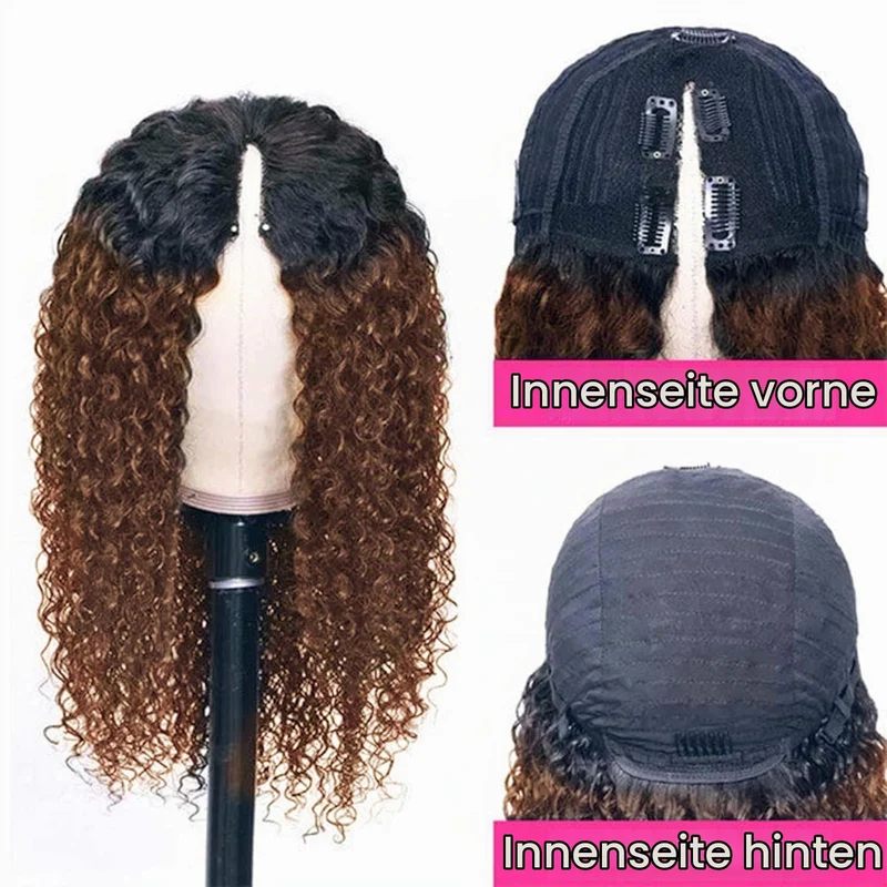 Brown Echthaar Perücke Water Wave V Part Human Hair Wig For Women High light Culy V Part Half Wig Hu