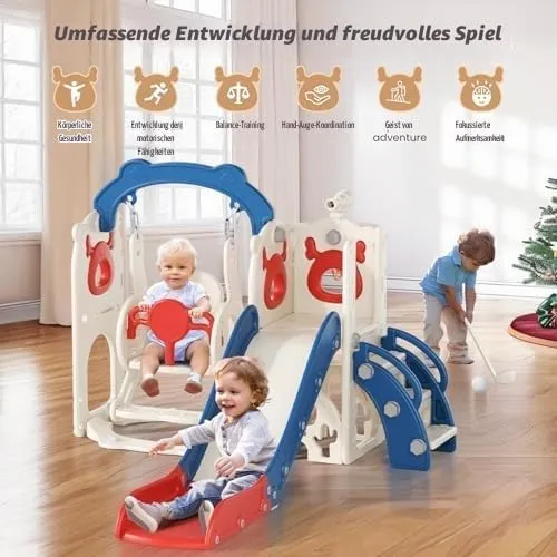 Schaukel Rutsche,6-in-1-Rutsche und Schaukel für Kleinkinder mit Basketballkorb,Klettergerüst,Telesk