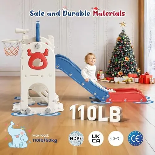 Schaukel Rutsche,6-in-1-Rutsche und Schaukel für Kleinkinder mit Basketballkorb,Klettergerüst,Telesk