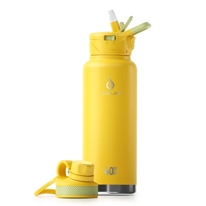 IDEUS Vakuumisolierte Wasserflasche, 40oz (1140 ml) Edelstahl Doppelwand Flasche Metall Sport Kantin
