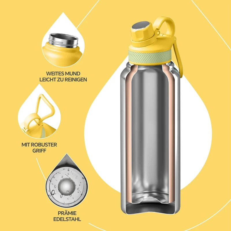 IDEUS Vakuumisolierte Wasserflasche, 40oz (1140 ml) Edelstahl Doppelwand Flasche Metall Sport Kantin