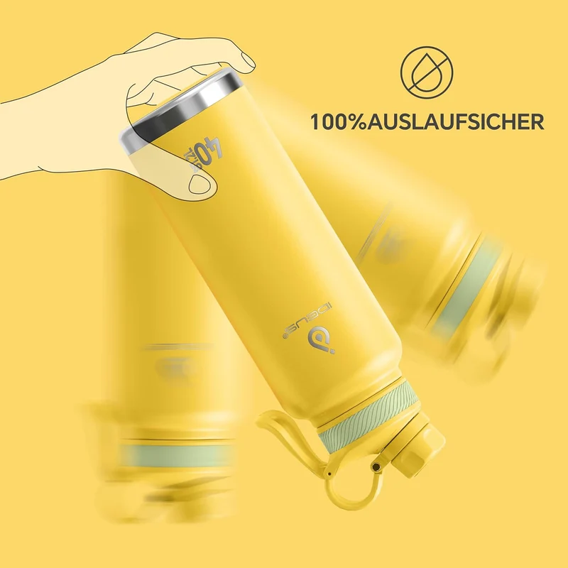 IDEUS Vakuumisolierte Wasserflasche, 40oz (1140 ml) Edelstahl Doppelwand Flasche Metall Sport Kantin