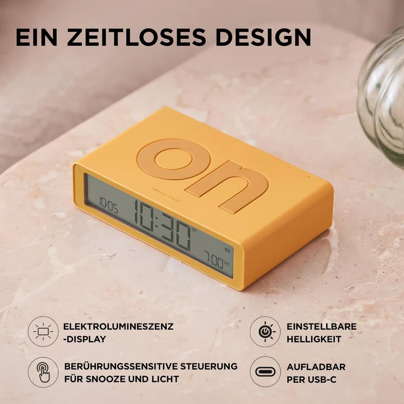 Lexon Flip Classic Digitaler Wecker mit umkehrbaren EIN/Aus-Seiten, wiederaufladbare Nachttischuhr m
