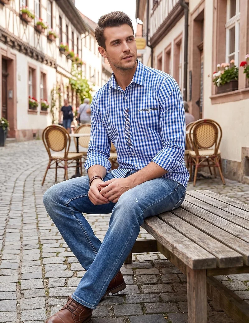 COOFANDY Hemd Herren Langarm Trachtenhemd Kariertes Oktoberfest Hemd Freizeithemd Karohemden Herrenh