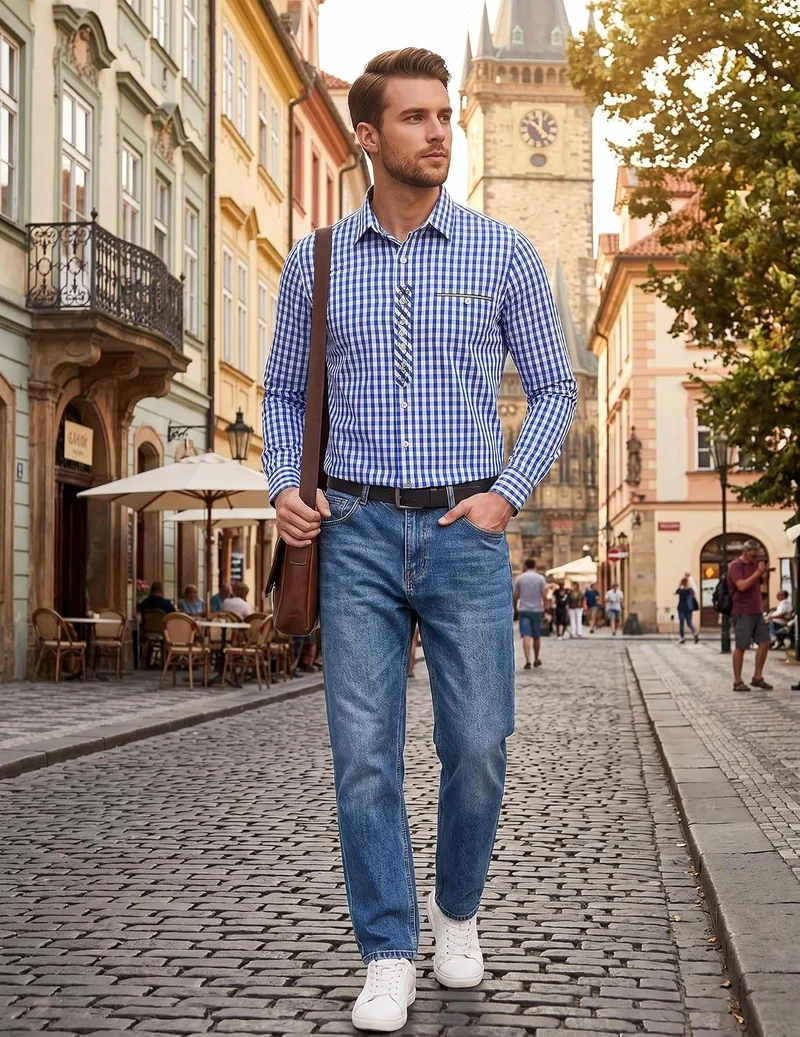 COOFANDY Hemd Herren Langarm Trachtenhemd Kariertes Oktoberfest Hemd Freizeithemd Karohemden Herrenh