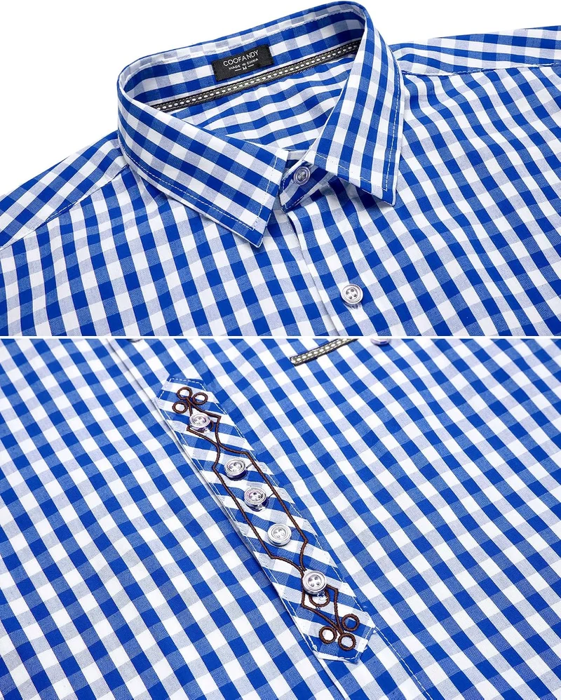 COOFANDY Hemd Herren Langarm Trachtenhemd Kariertes Oktoberfest Hemd Freizeithemd Karohemden Herrenh