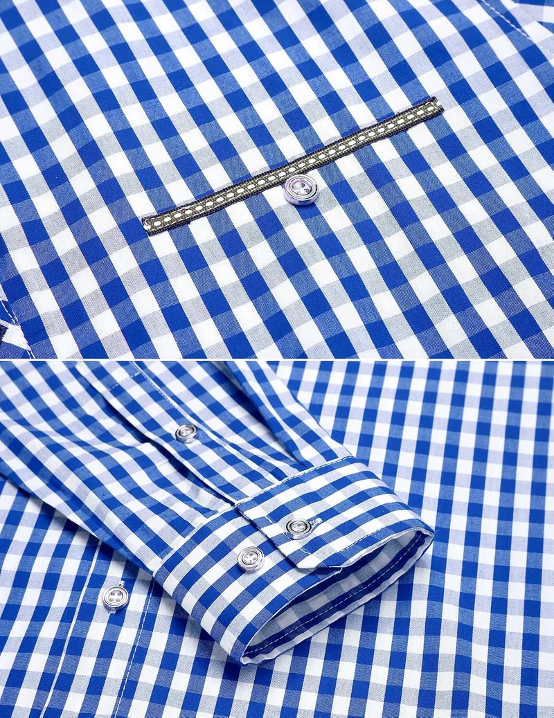 COOFANDY Hemd Herren Langarm Trachtenhemd Kariertes Oktoberfest Hemd Freizeithemd Karohemden Herrenh