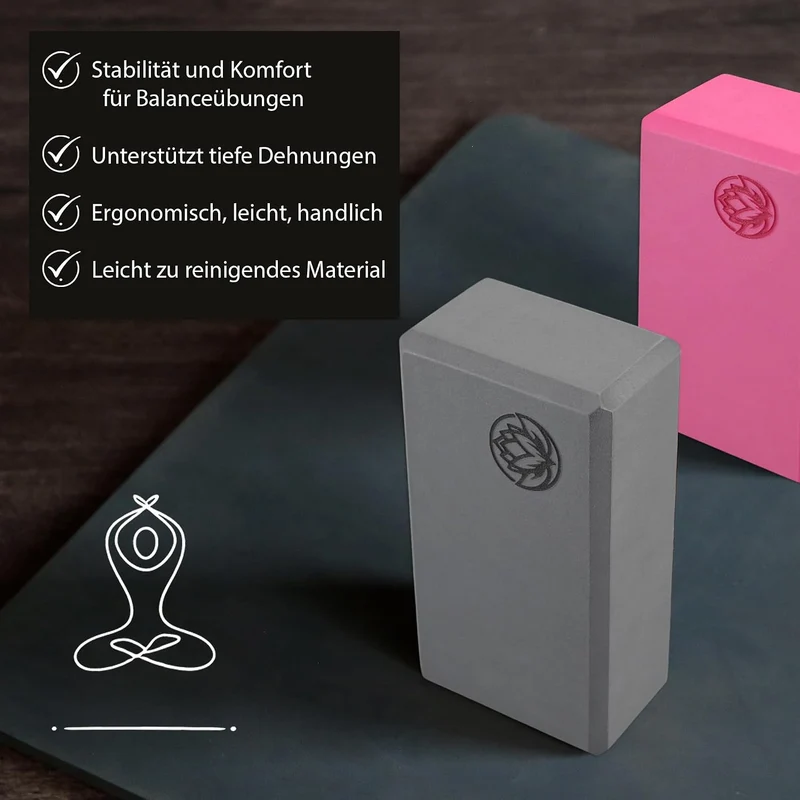 Yoga Block VonBueren | 22 x 12 x 7,5 cm je Yogablock | Yogablöcke für Damen und Herren aus EVA | Klö