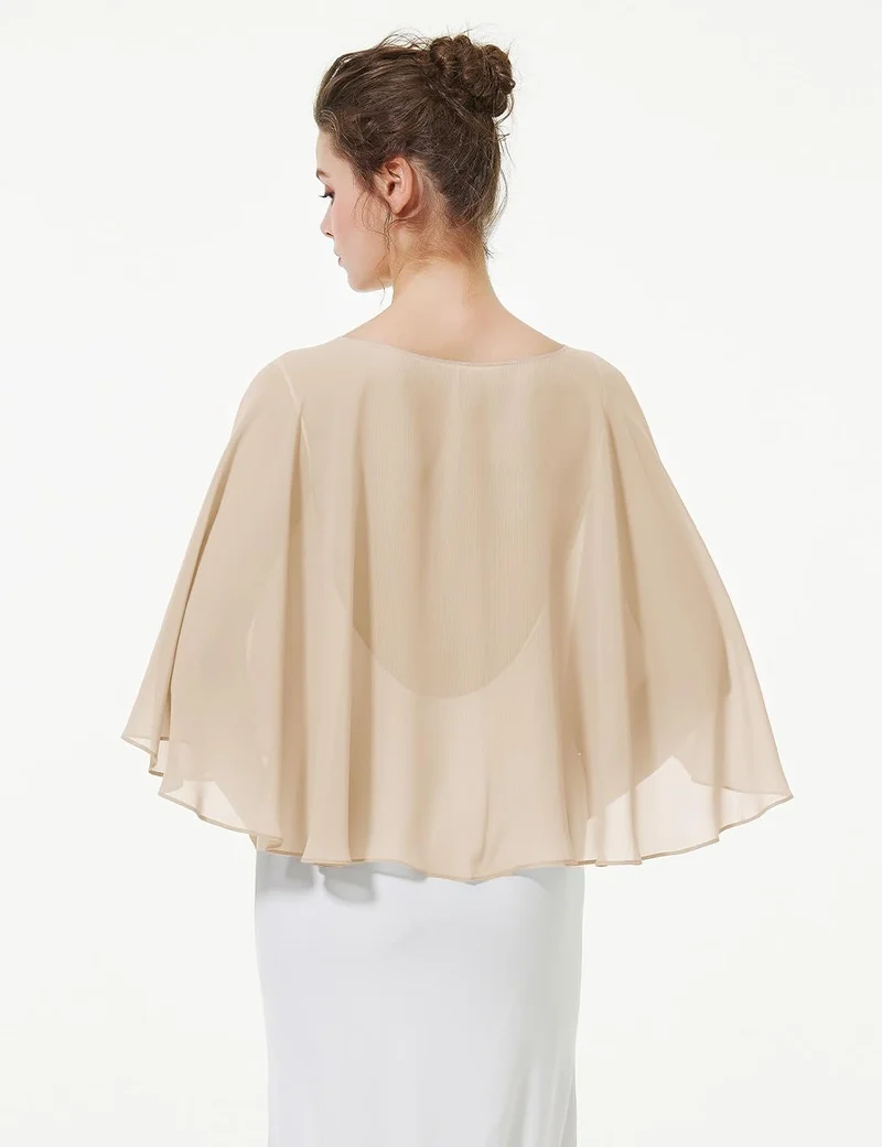BEAUTELICATE Chiffon Stola Damen Festlich Chiffon Schal Cape Schultertuch mit Satinbesatz Ärmellos B