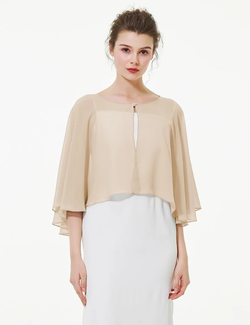 BEAUTELICATE Chiffon Stola Damen Festlich Chiffon Schal Cape Schultertuch mit Satinbesatz Ärmellos B