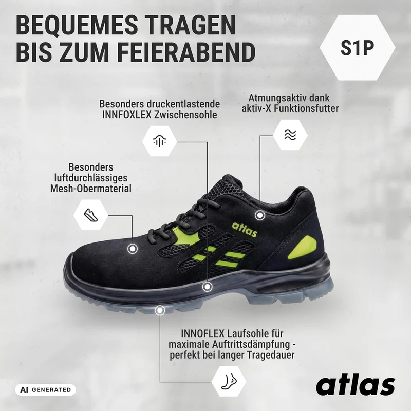 Atlas Flash 2605 XP | ESD - EN ISO 20345 S1P - W10 Arbeits-und Sicherheitsschuhe, 37 EU
