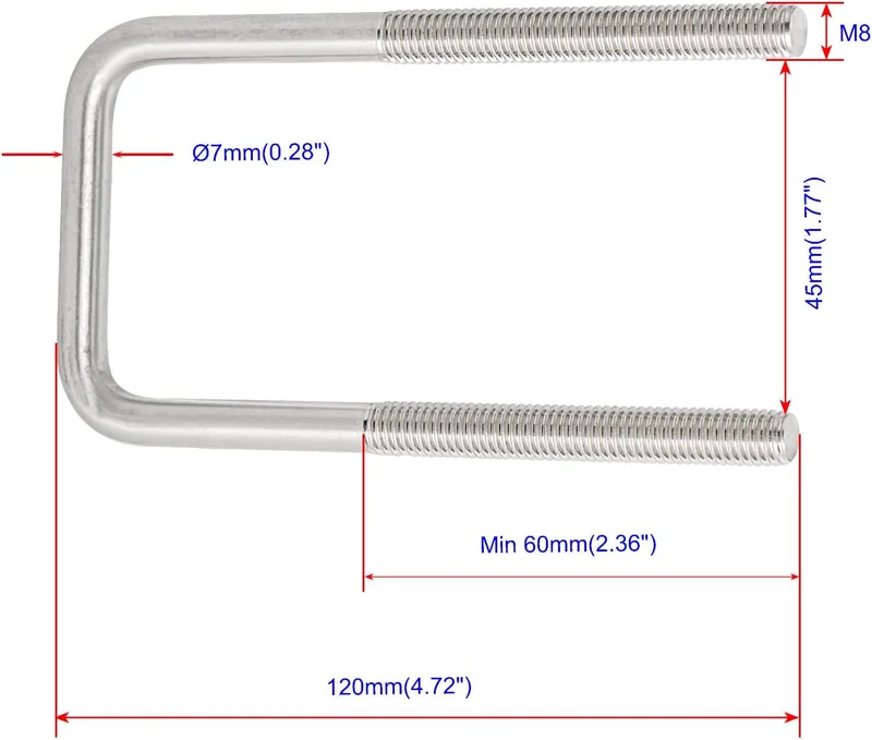 Aopin Vierkant-U-Bügel, 45 mm Innenbreite, U-Bolzen, Halterungen 304 Edelstahl M8 mit Mutter, Platte