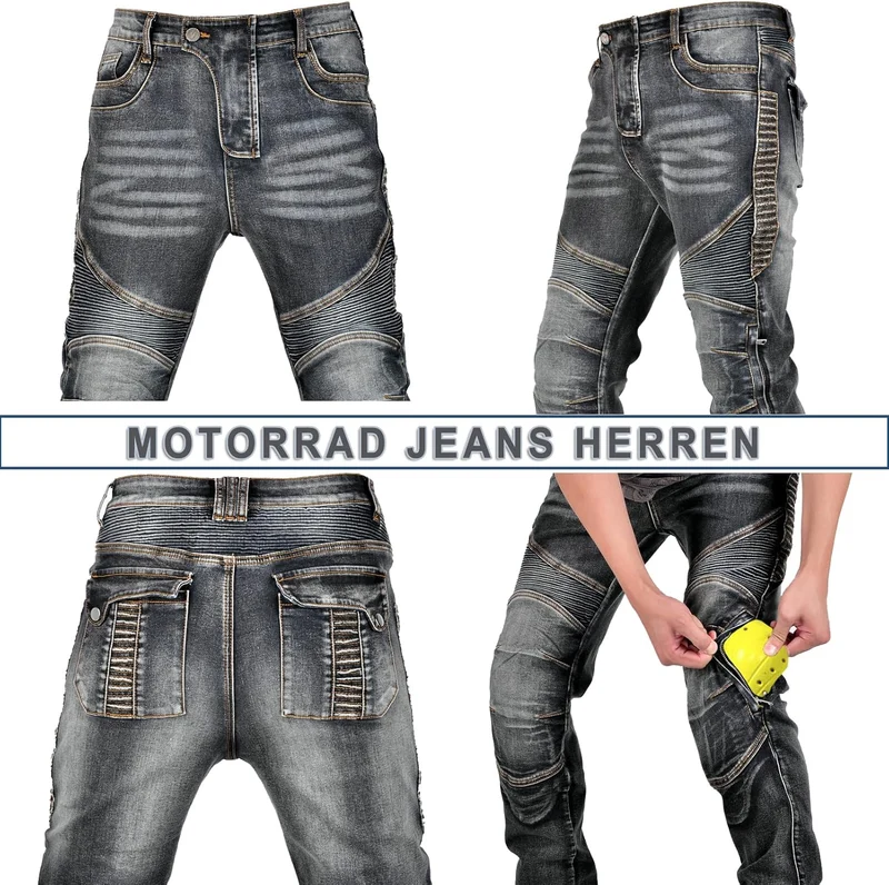 GEBIN Motorradhose Herren, Motorrad Jeans Herren mit Protektoren, Aramidfaser Jeans Herren Motorrad,
