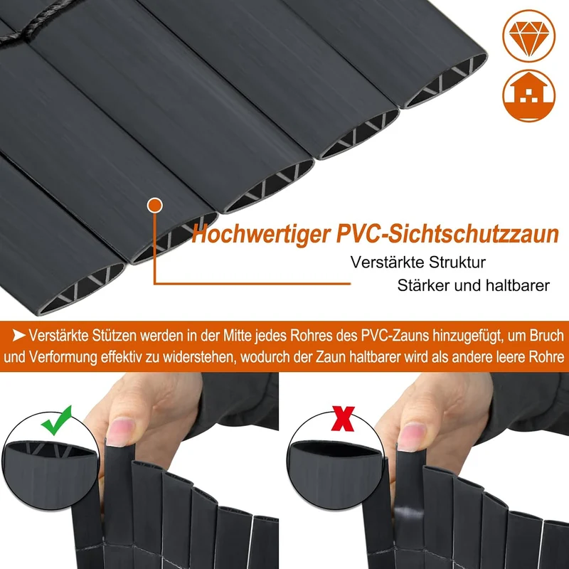 NAIZY PVC Sichtschutzmatte 80x300cm Sichtschutz Garten Sichtschutzzaun Anthrazit Sichtschutzzaun UV-