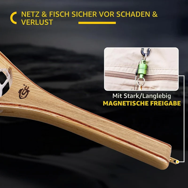 SF Fliegenfischer Kescher Weicher Gummi Holzrahmen Kleinlochnetz Forellenfischernetz Fangen und Frei