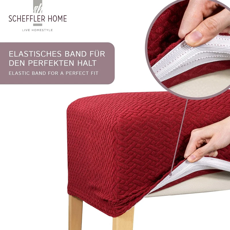SCHEFFLER-Home Stuhlhussen Stretch Luna/Stuhlhussen 4er Set Taupe/elastische Flanell Stuhlabdeckunge