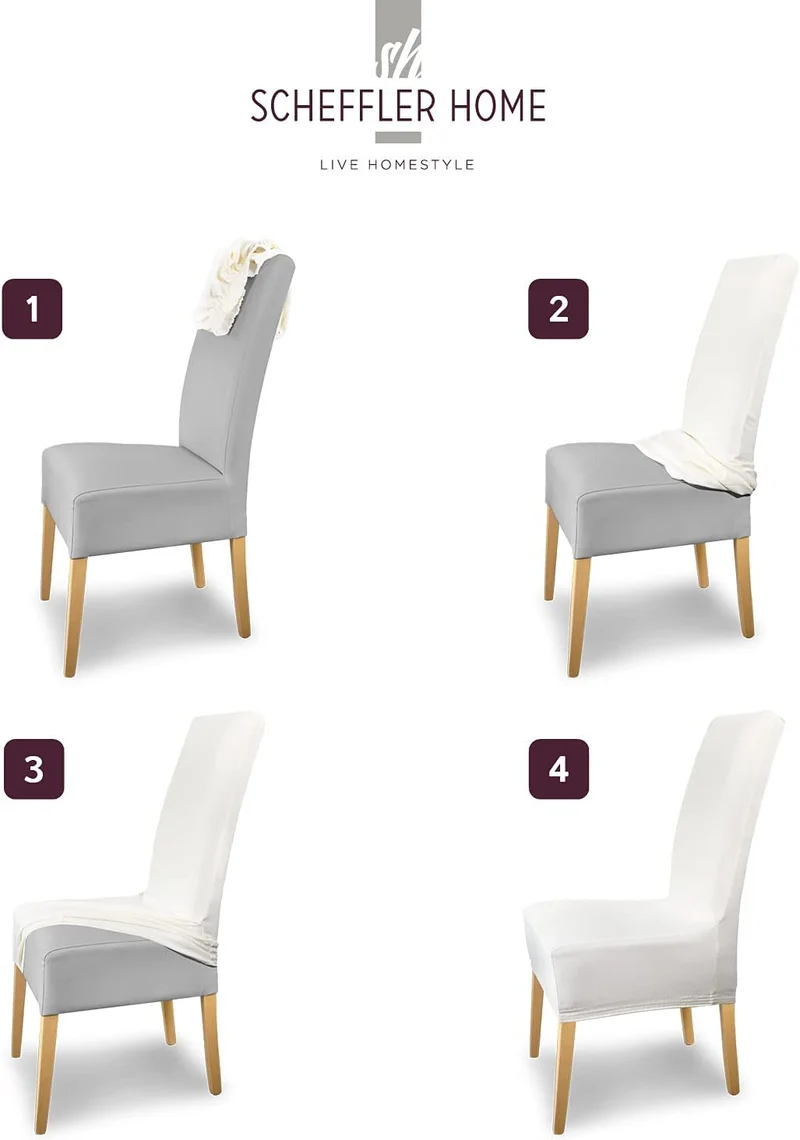 SCHEFFLER-Home Stuhlhussen Stretch Luna/Stuhlhussen 4er Set Taupe/elastische Flanell Stuhlabdeckunge