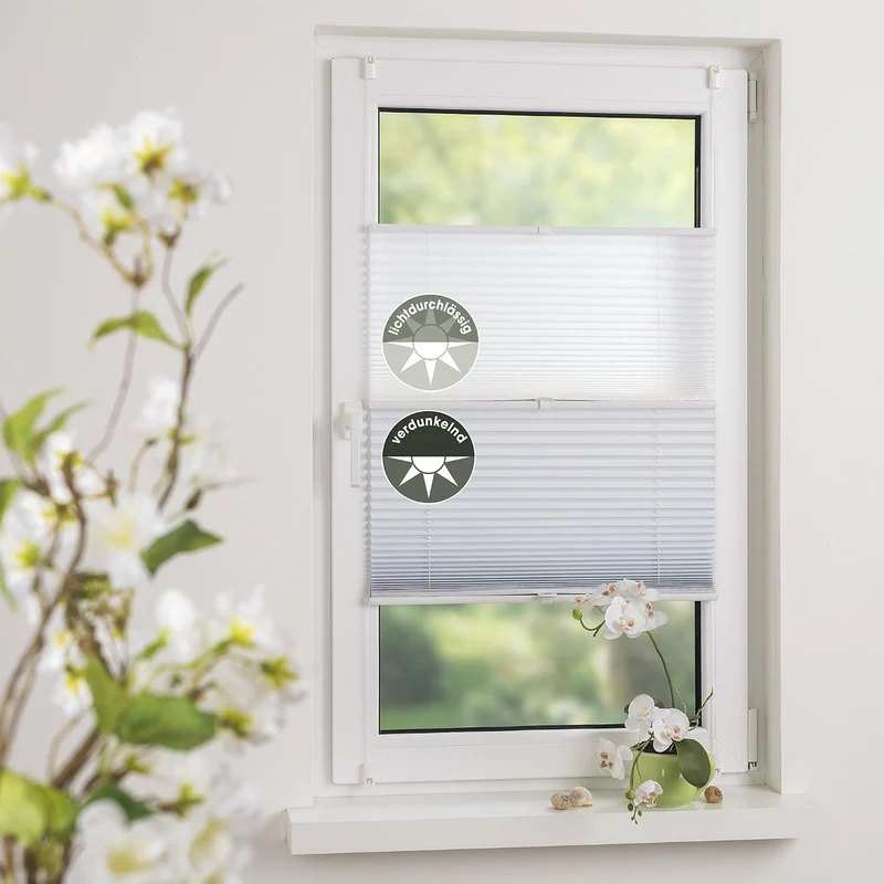Liedeco® Plissee (Day and Night) verspannt mit Klemmträger / 90 x 130 cm weiss-weiss (Breite x Höhe)