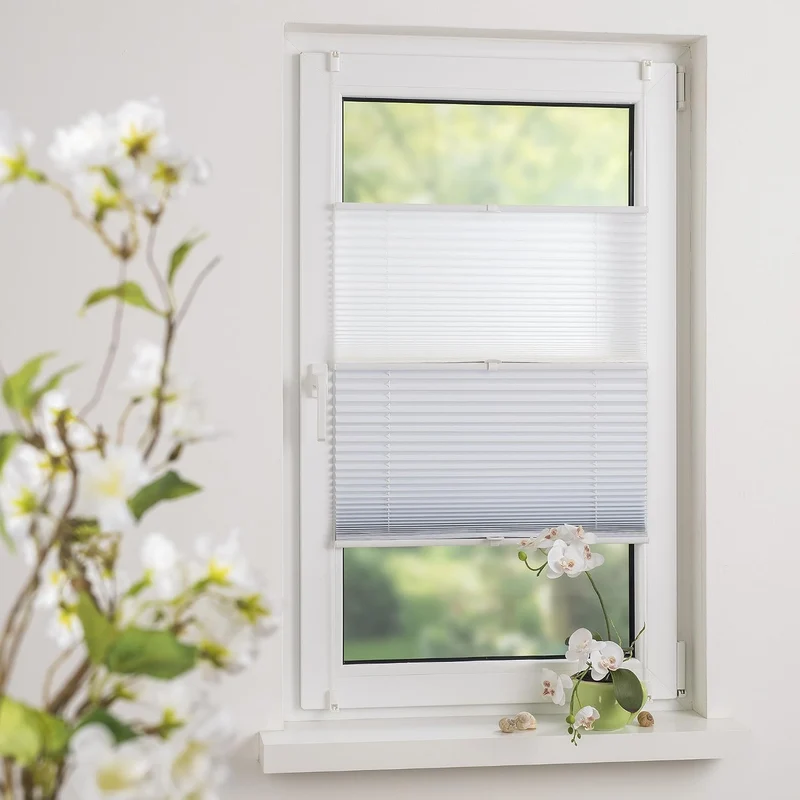 Liedeco® Plissee (Day and Night) verspannt mit Klemmträger / 90 x 130 cm weiss-weiss (Breite x Höhe)