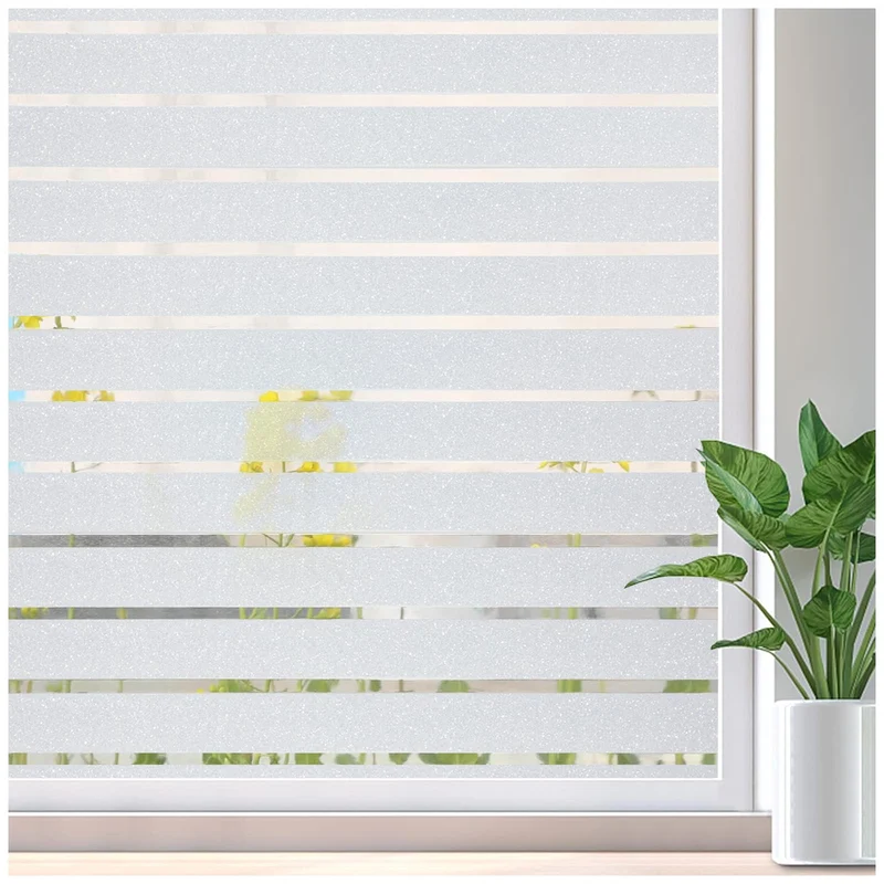 Lifetree Fensterfolie mit Streifen Sichtschutzfolie Selbstklebend Milchglasfolie ohne Klebstoff Funk