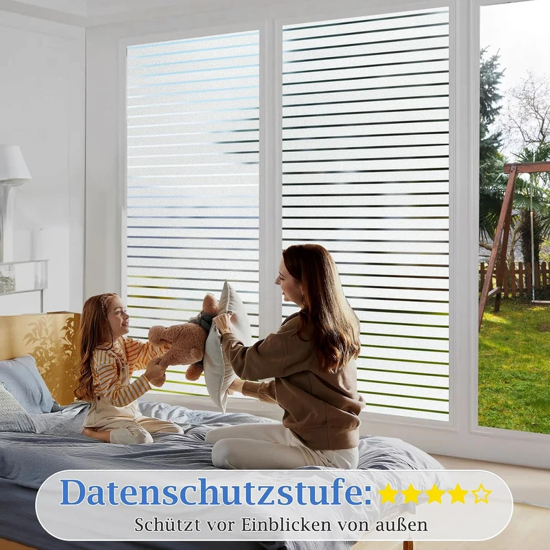 Lifetree Fensterfolie mit Streifen Sichtschutzfolie Selbstklebend Milchglasfolie ohne Klebstoff Funk