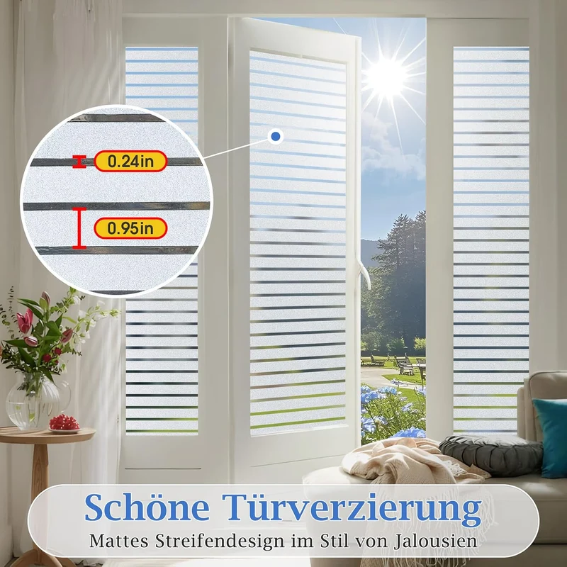 Lifetree Fensterfolie mit Streifen Sichtschutzfolie Selbstklebend Milchglasfolie ohne Klebstoff Funk