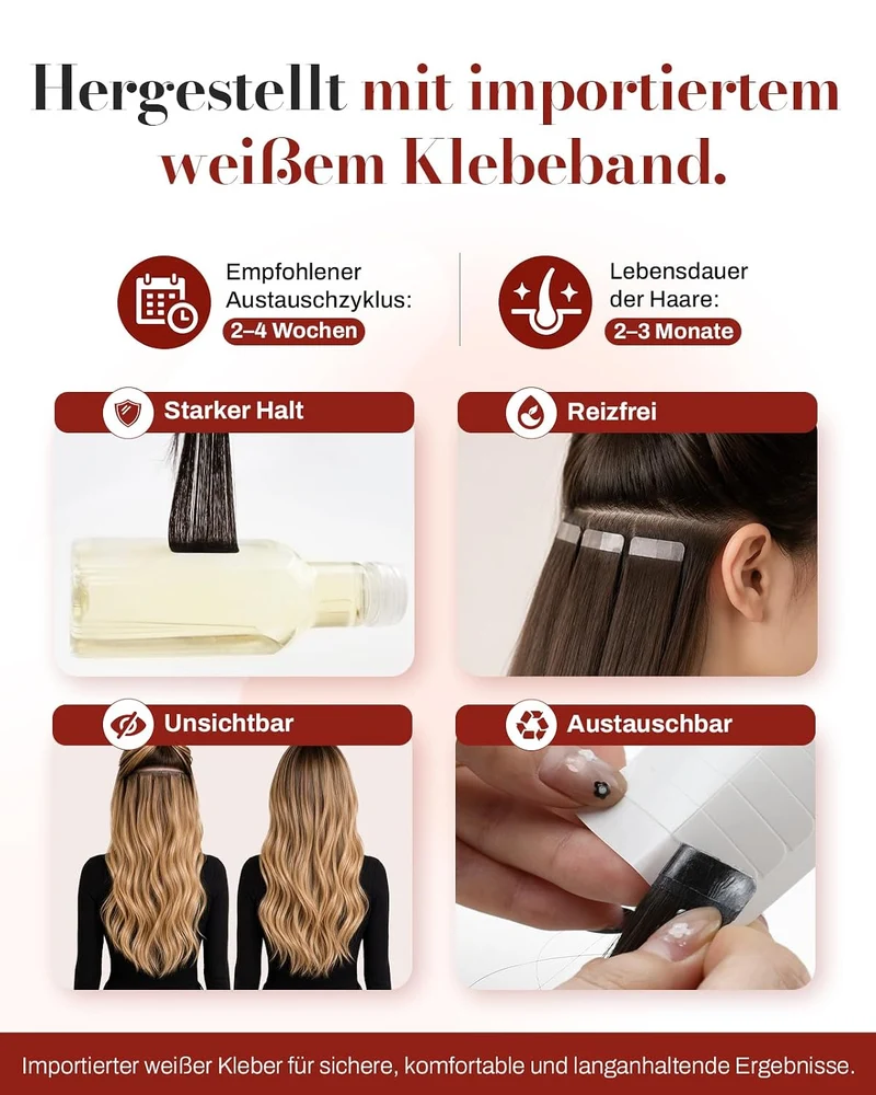 Moresoo Tape Extensions Echthaar Schwarz Echt HaarExtension Tape 100% Remy Tape in Haarverlängerung