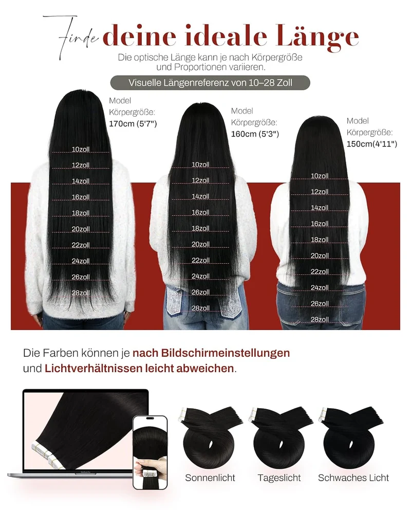 Moresoo Tape Extensions Echthaar Schwarz Echt HaarExtension Tape 100% Remy Tape in Haarverlängerung